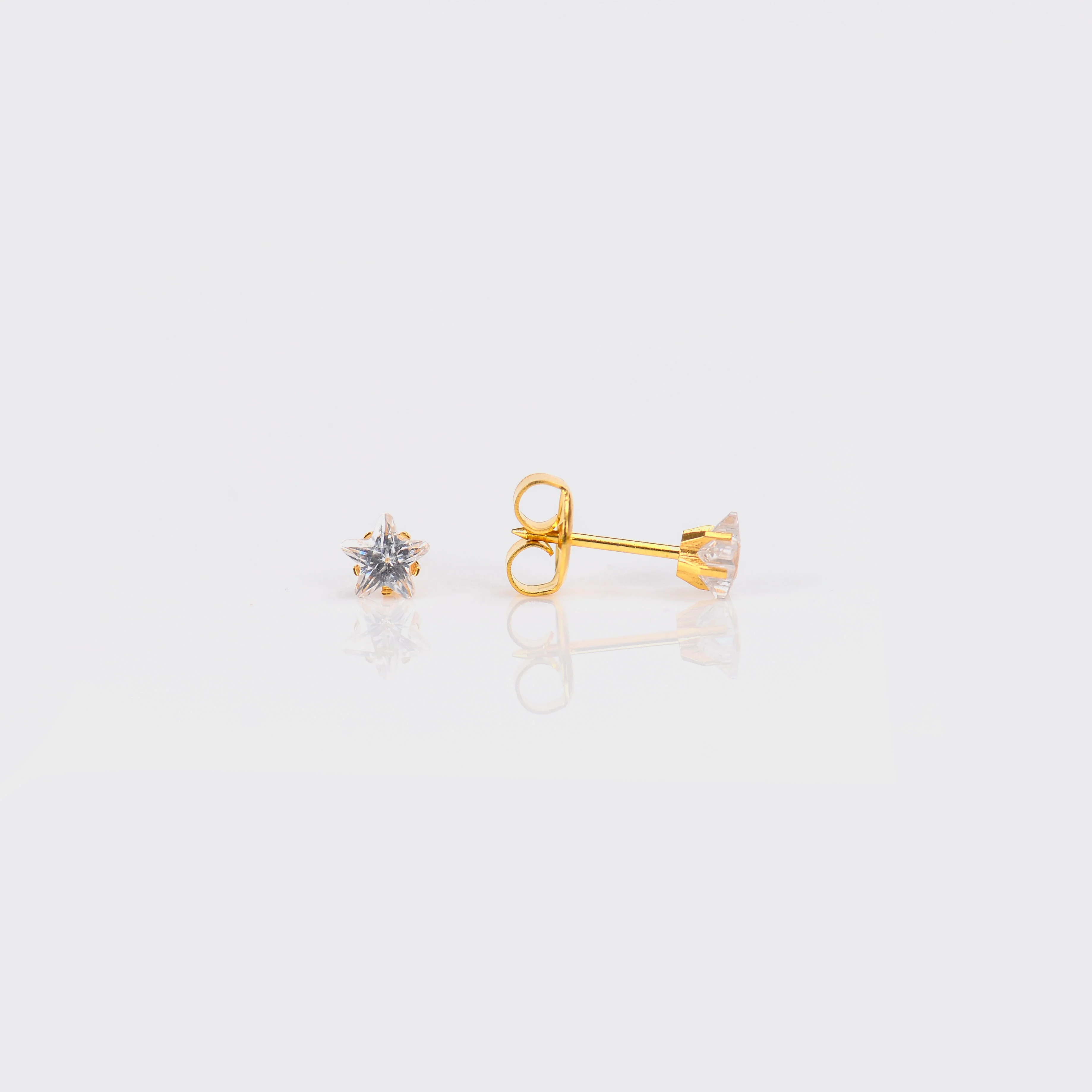System 75 Cubic Zirconia Star Piercing Studs - Clear - Gold Plated