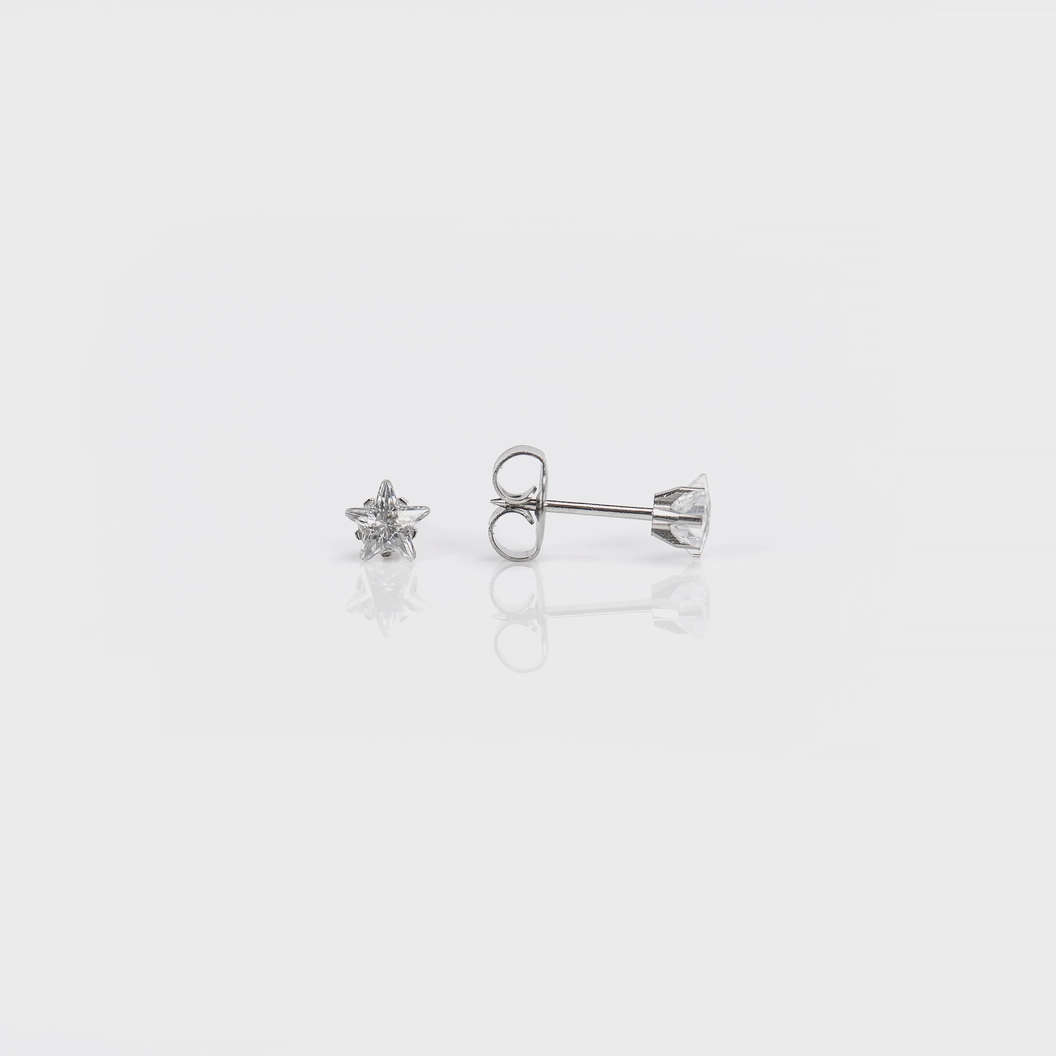 System 75 Cubic Zirconia Star Piercing Studs - Clear - Stainless Steel