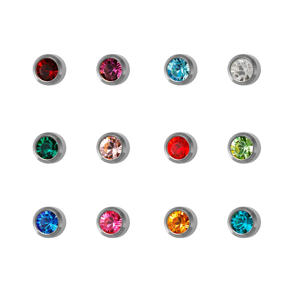 Bezel-Set Birthstones Universal Flatpack Piercing Studs (Assorted Dozen) - Stainless Steel - Mini Adaptor
