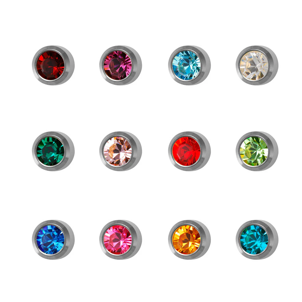Bezel-Set Birthstones Universal Flatpack Piercing Studs (Assorted Dozen) - Stainless Steel - Regular Adaptor