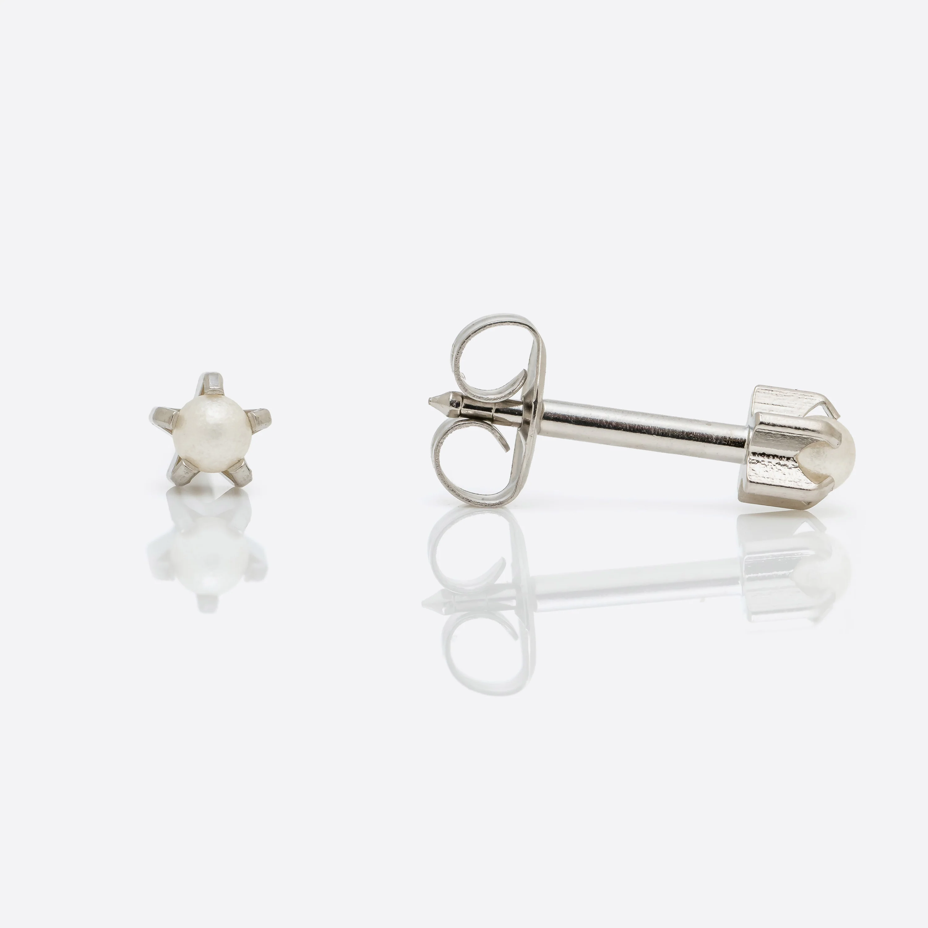 Prong-Set Pearl Universal Flatpack Piercing Studs - Stainless Steel - Regular Adaptor