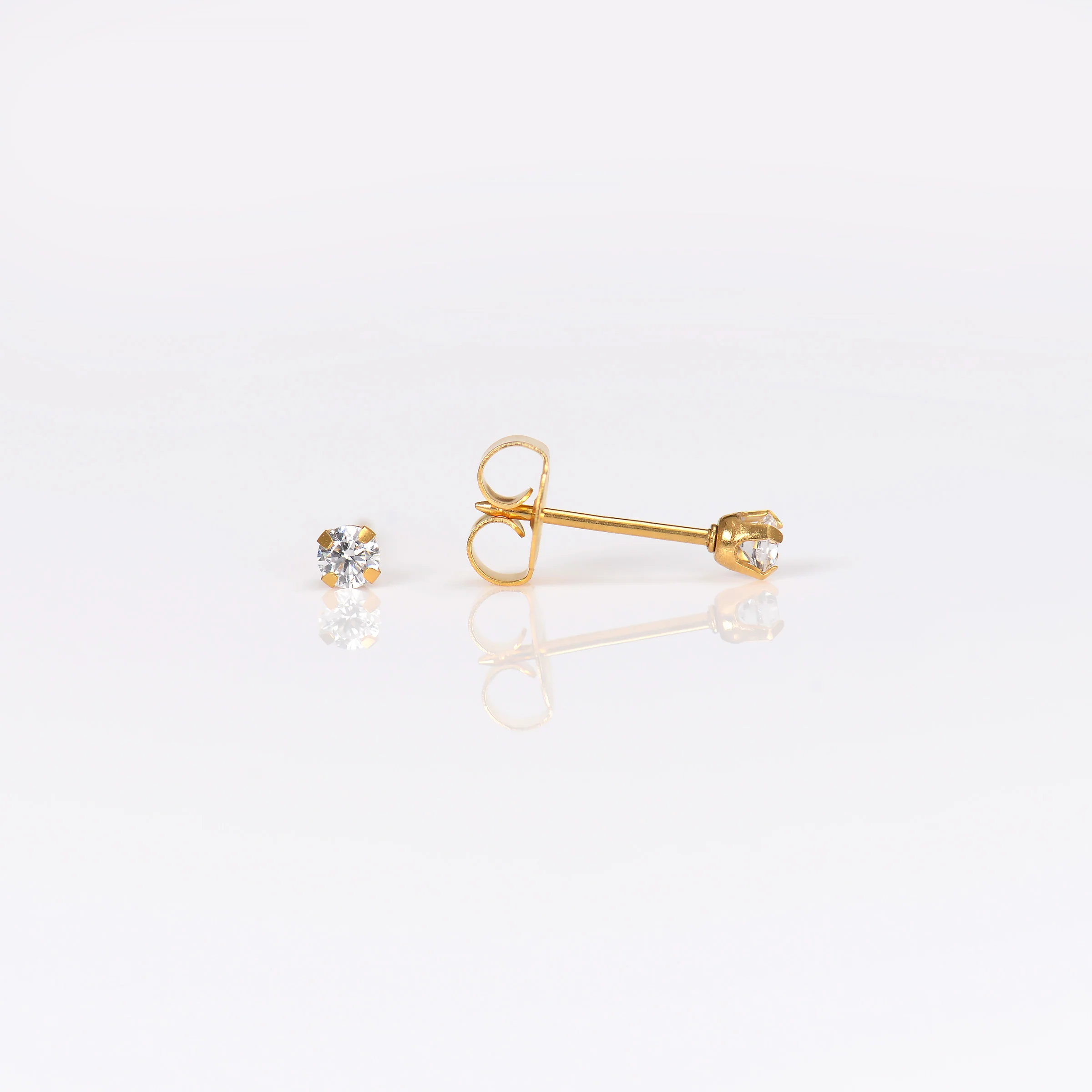 System 75 Prong Set Cubic Zirconia Piercing Studs - 3mm - Long Post - Gold Plated