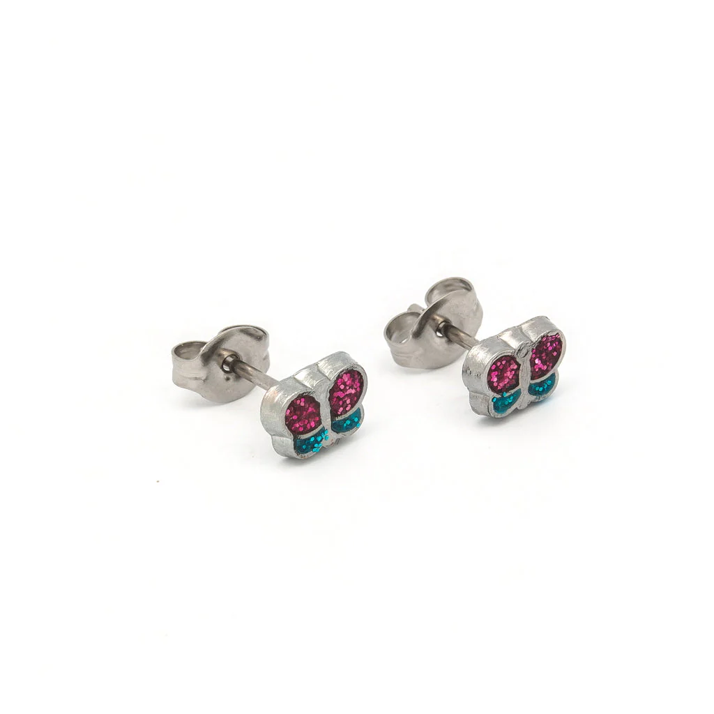 Tiny Tips Glitter Butterfly Studs - Stainless Steel