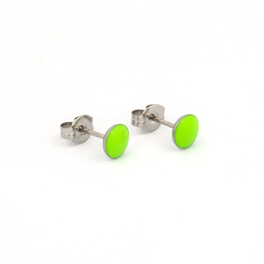 Tiny Tips Neon Button Studs - Neon Green - Stainless Steel - Image 2