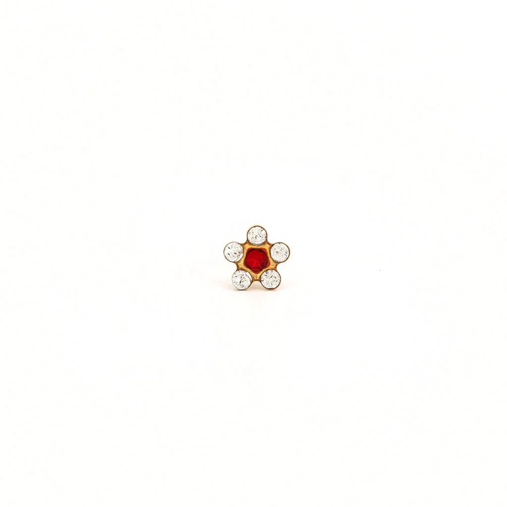 Tiny Tips Daisy Crystal Studs - April Crystal/July Ruby - Gold Plated - Image 2