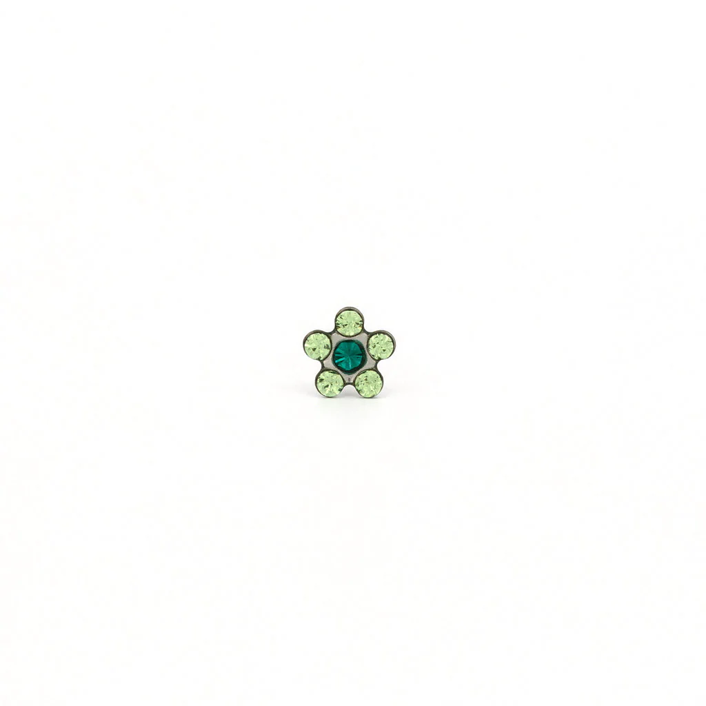 Tiny Tips Daisy Crystal Studs - August Peridot/May Emerald - Stainless Steel - Image 2