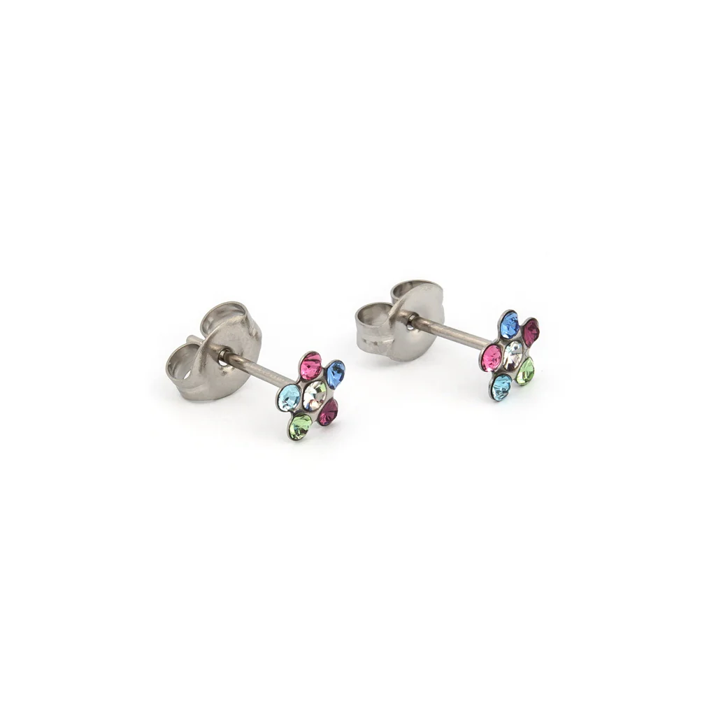 Tiny Tips Daisy Crystal Studs - Light Rose Fuchsia - Stainless Steel