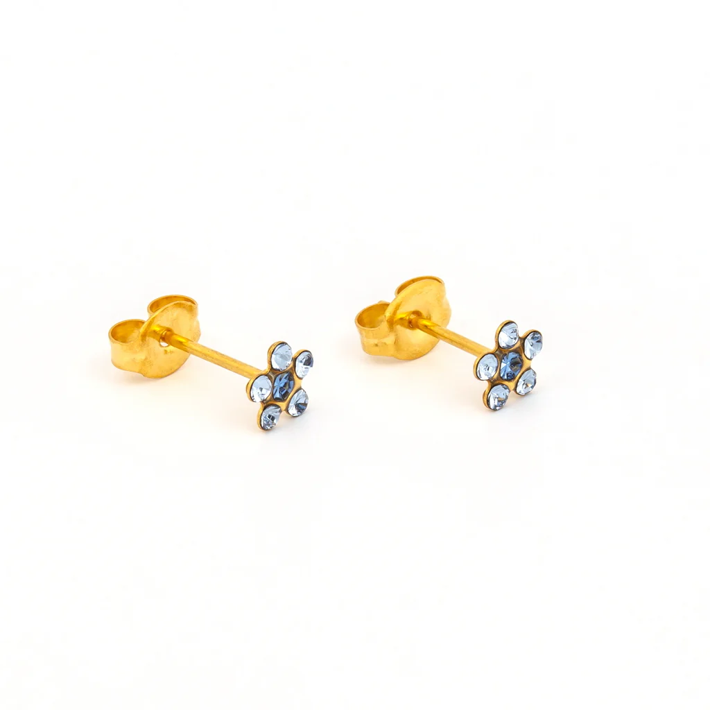 Tiny Tips Daisy Crystal Studs - Light Sapphire/September Sapphire - Gold Plated