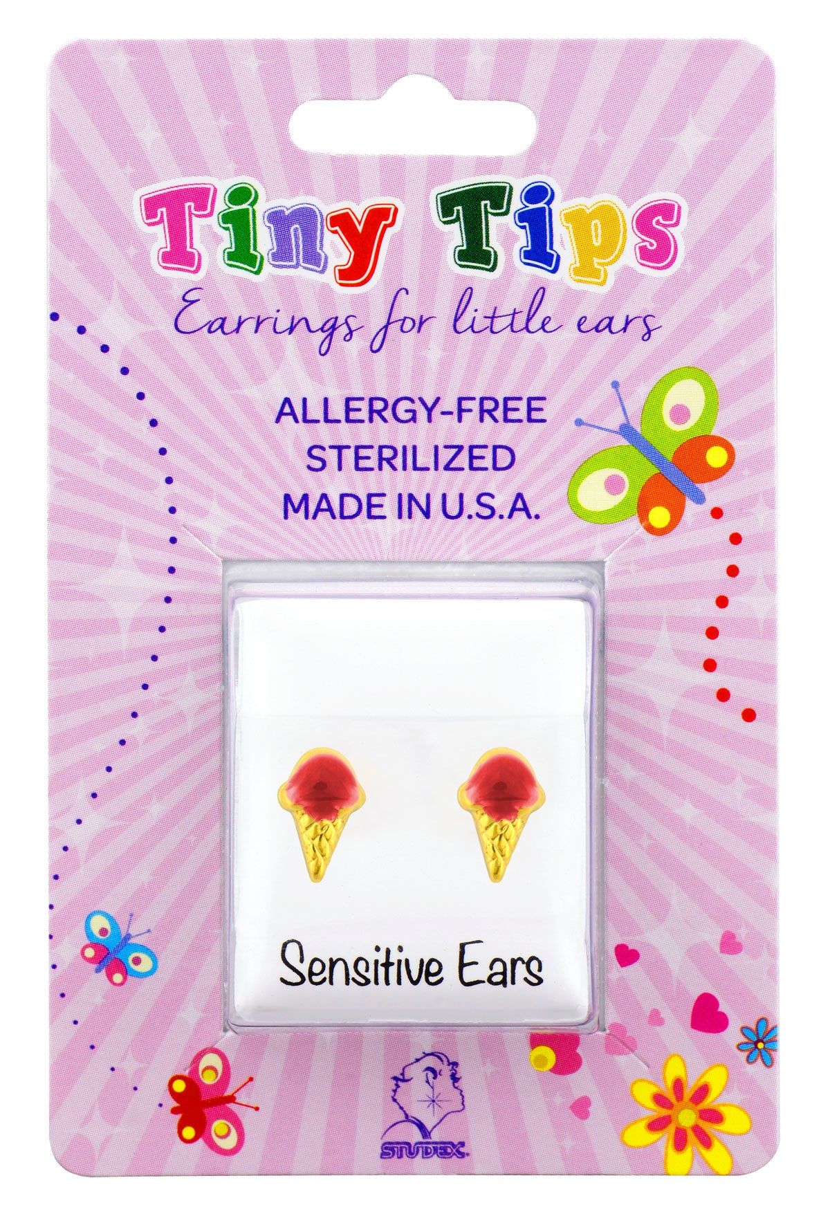 Tiny Tips Ice Cream Studs - Red - Gold Plated - Image 2