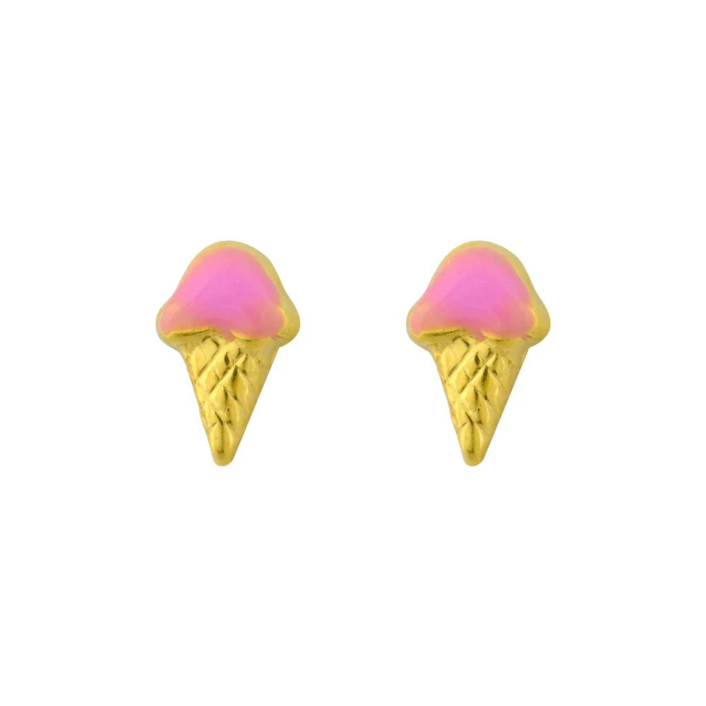 Tiny Tips Ice Cream Studs - Pink - Gold Plated