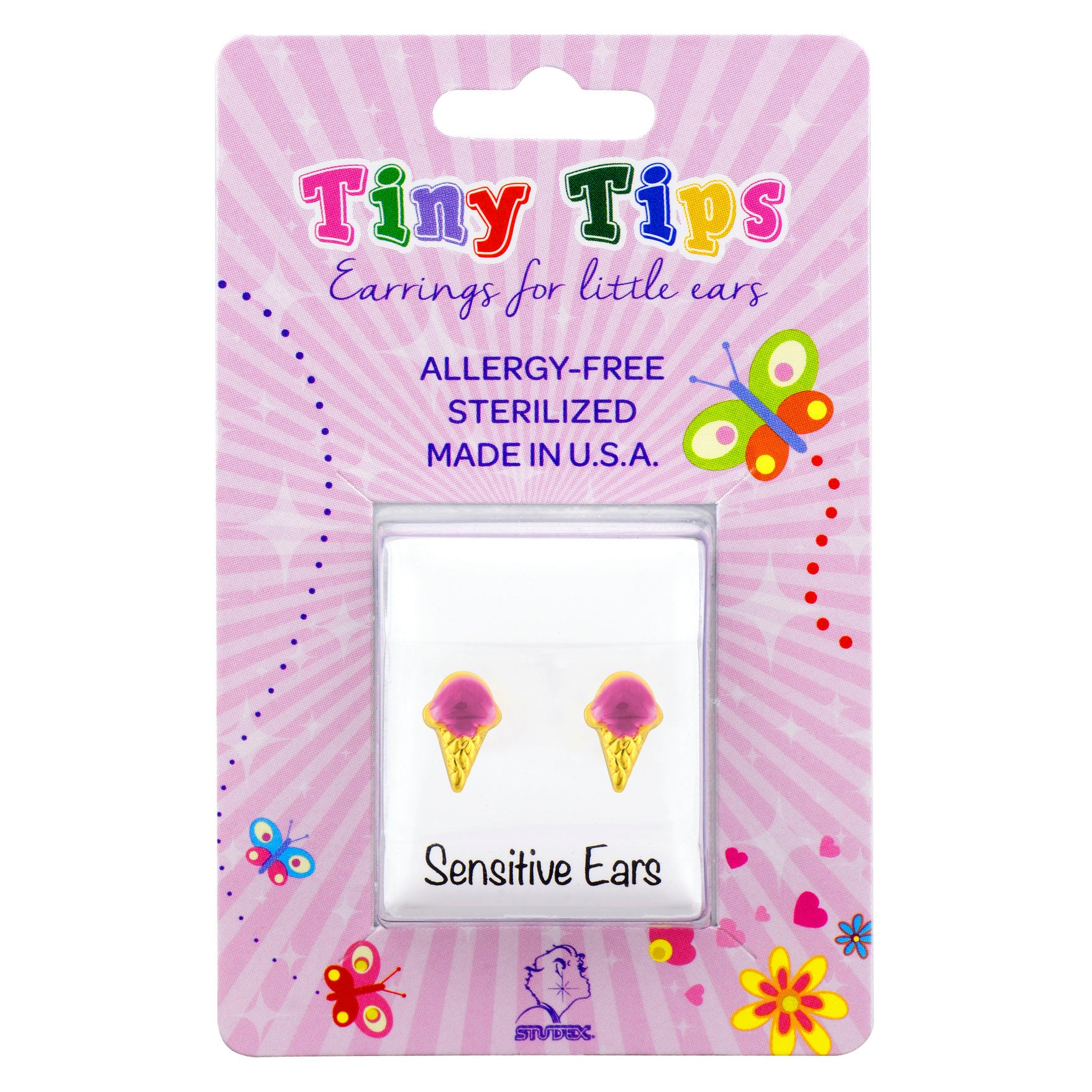 Tiny Tips Ice Cream Studs - Pink - Gold Plated - Image 2