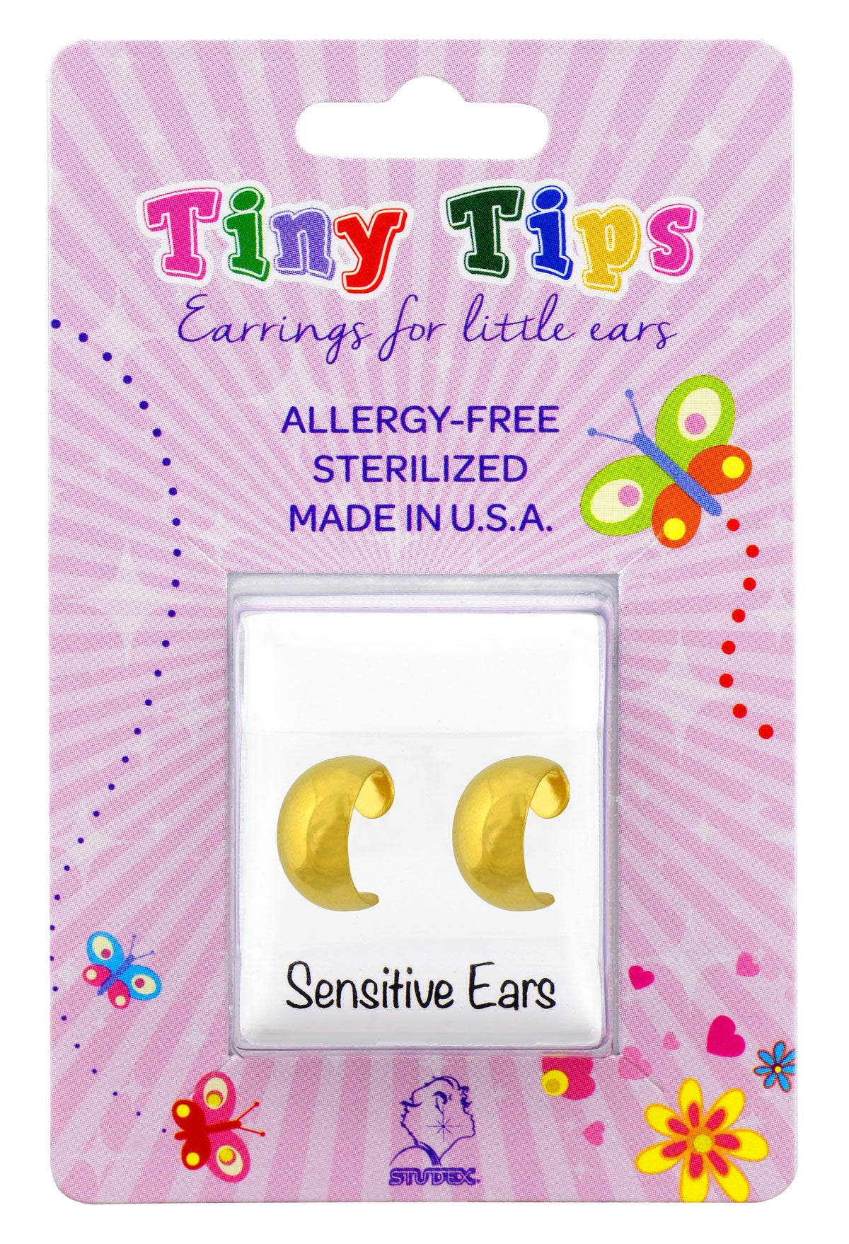 Tiny Tips J Smooth Hoop Studs - 3/8" - Gold Plated - Image 2