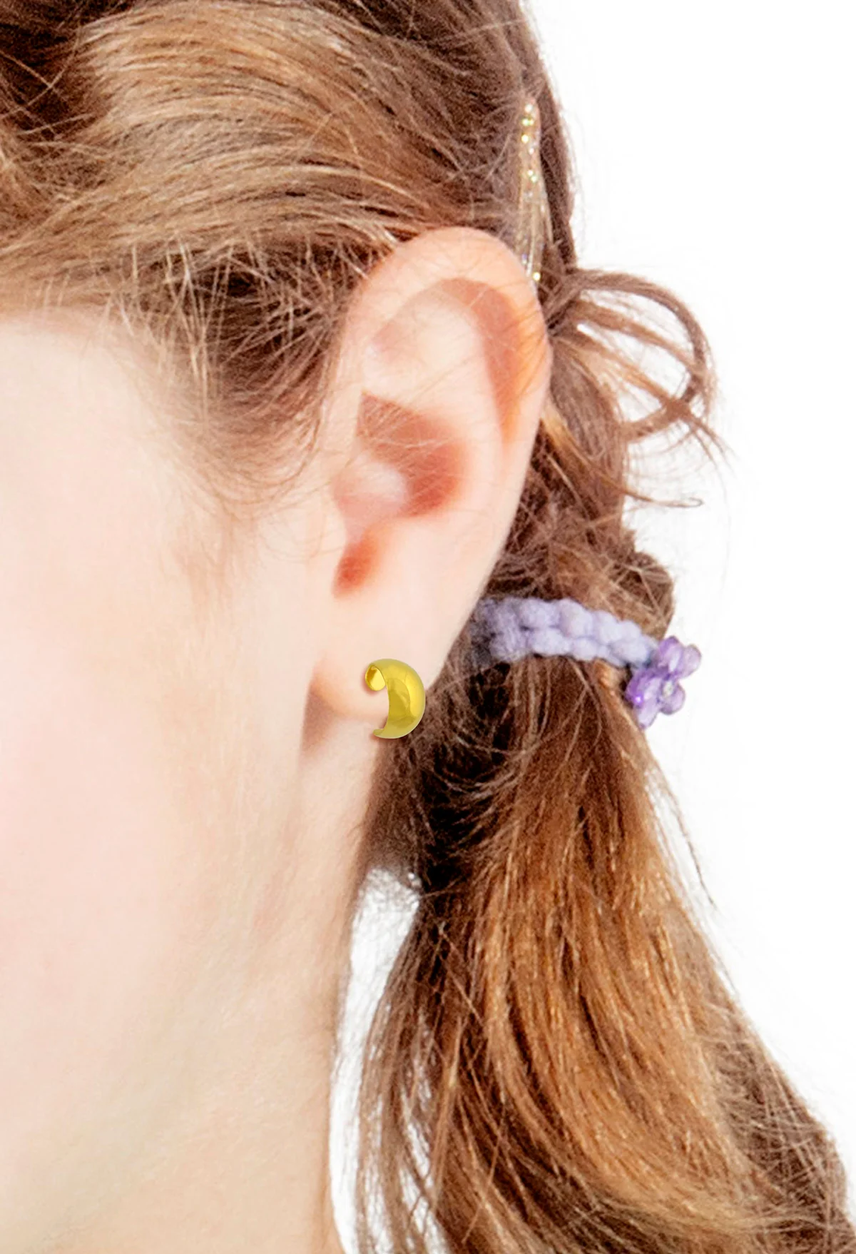 Tiny Tips J Smooth Hoop Studs - 3/8" - Gold Plated - Image 3