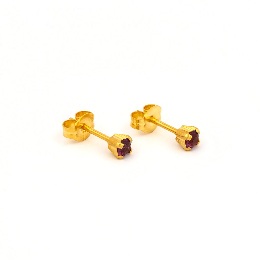 Tiny Tips Prong Set Crystal Studs - March Aquamarine - 3mm - Gold Plated