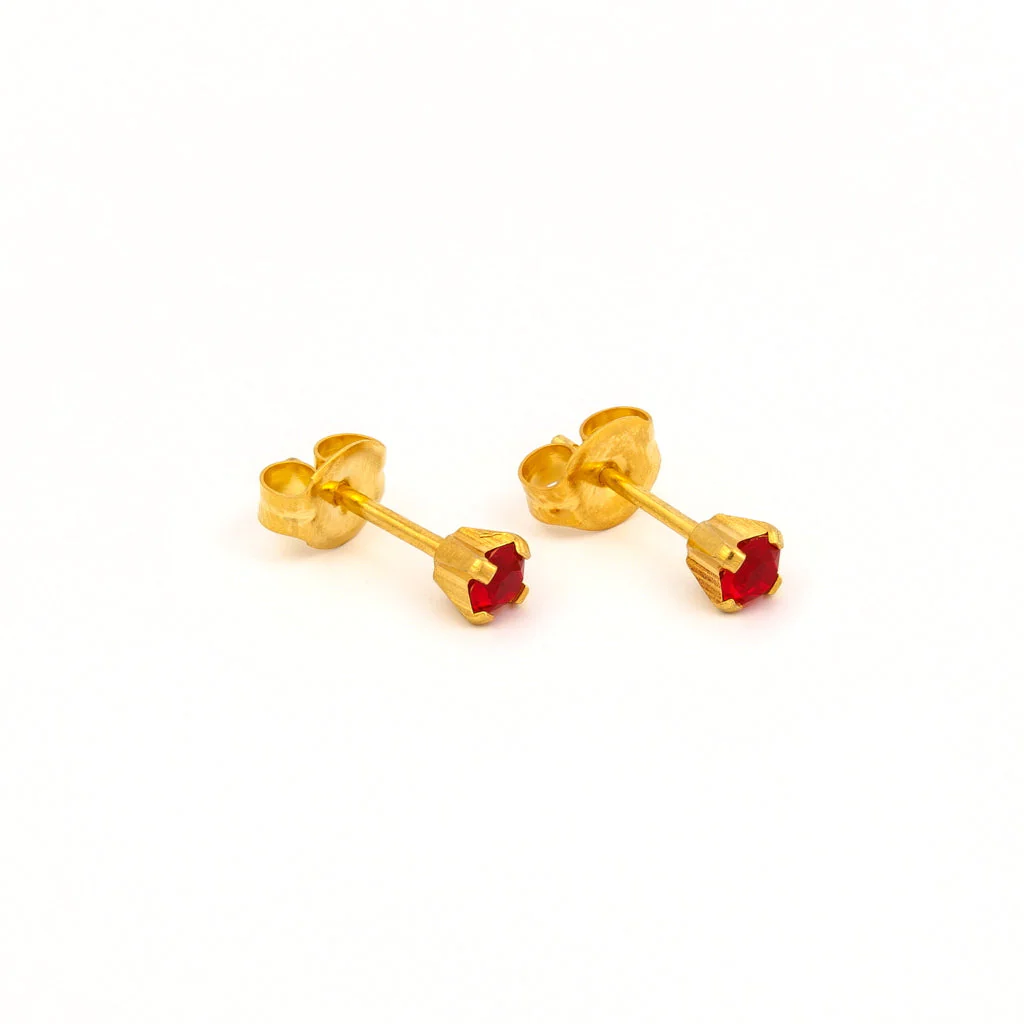 Tiny Tips Prong Set Crystal Studs - July Ruby - Gold Plated