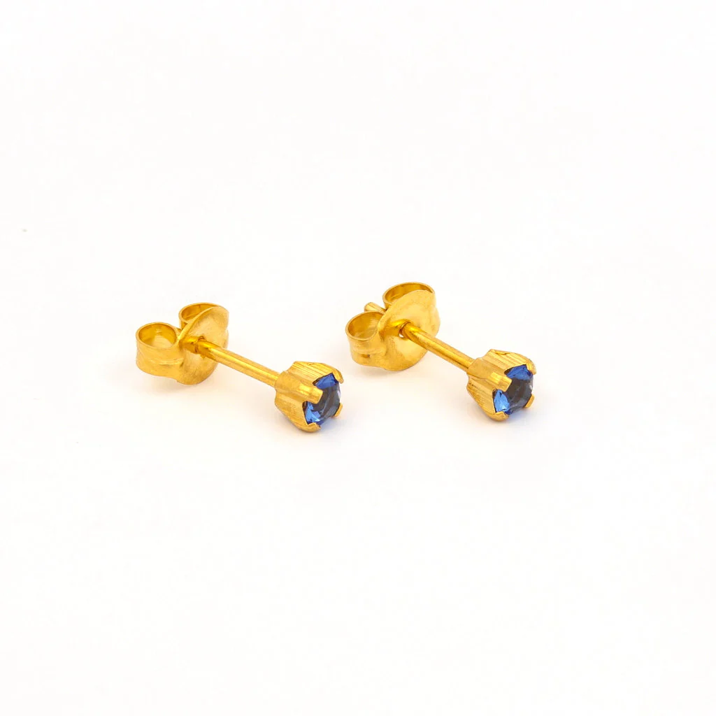 Tiny Tips Prong Set Crystal Studs - September Sapphire - Gold Plated