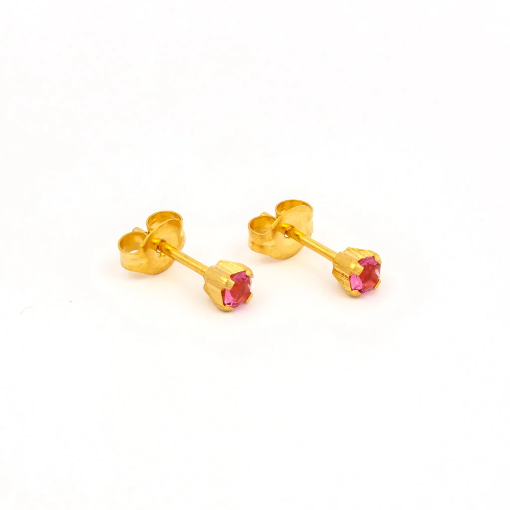 Tiny Tips Prong Set Crystal Studs - October Rose - Gold Plated