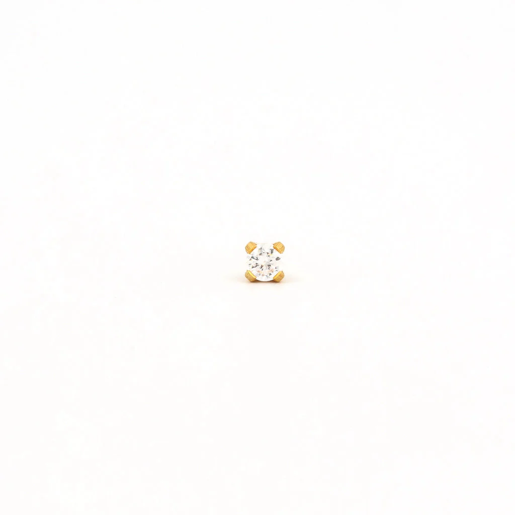Tiny Tips Prong Set Cubic Zirconia Studs - 3MM - Gold Plated - Image 2