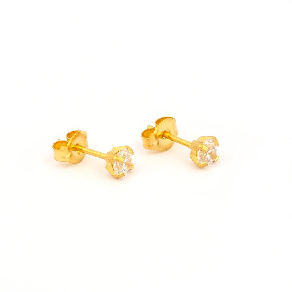 Tiny Tips Prong Set Cubic Zirconia Studs - 4MM - Gold Plated