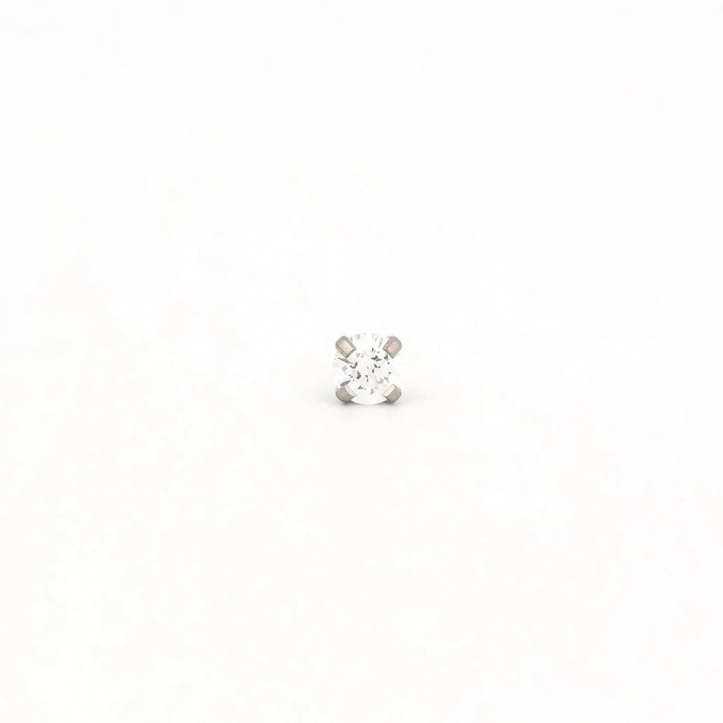 Tiny Tips Prong Set Cubic Zirconia Studs - Clear - 4MM - Stainless Steel - Image 2