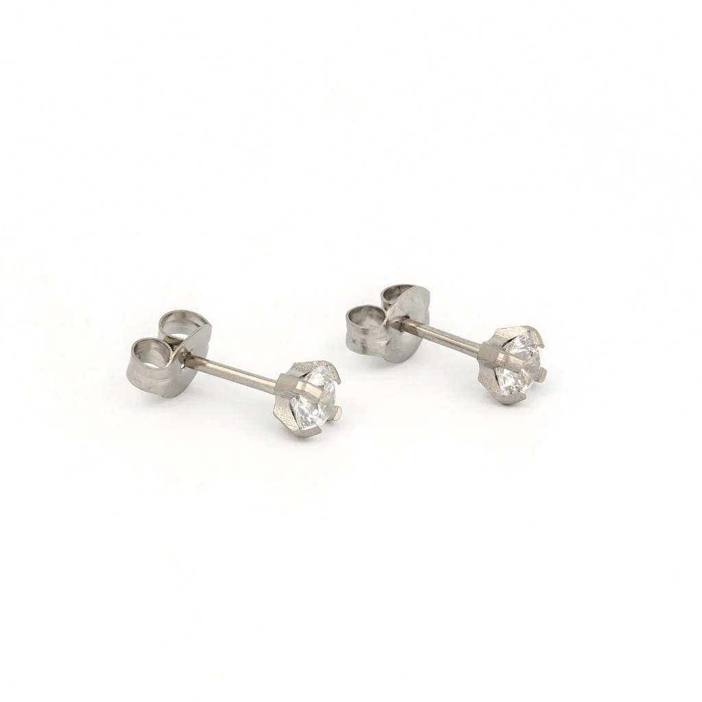 Tiny Tips Prong Set Cubic Zirconia Studs - Clear - 4MM - Stainless Steel - Image 3