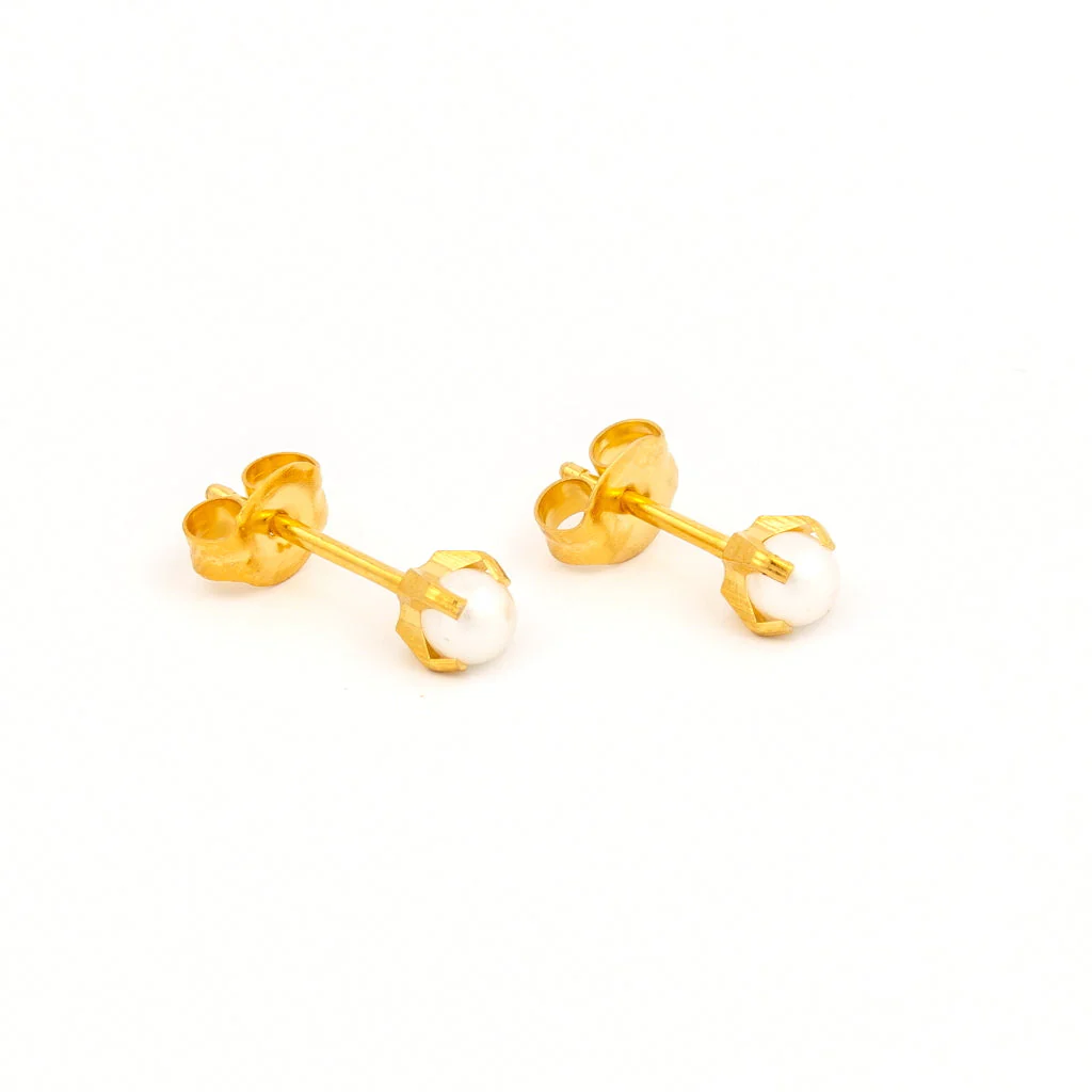 Tiny Tips Prong Set Pearl Studs - 3mm - Gold Plated