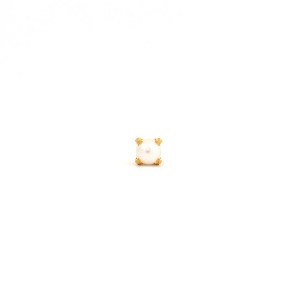 Tiny Tips Prong Set Pearl Studs - 4mm - Gold Plated - Image 2