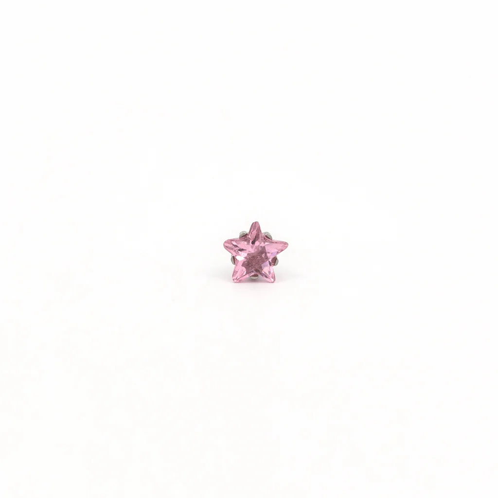 Tiny Tips Prong Set Star Cut Cubic Zirconia Studs - Pink - 5mm - Stainless Steel - Image 2
